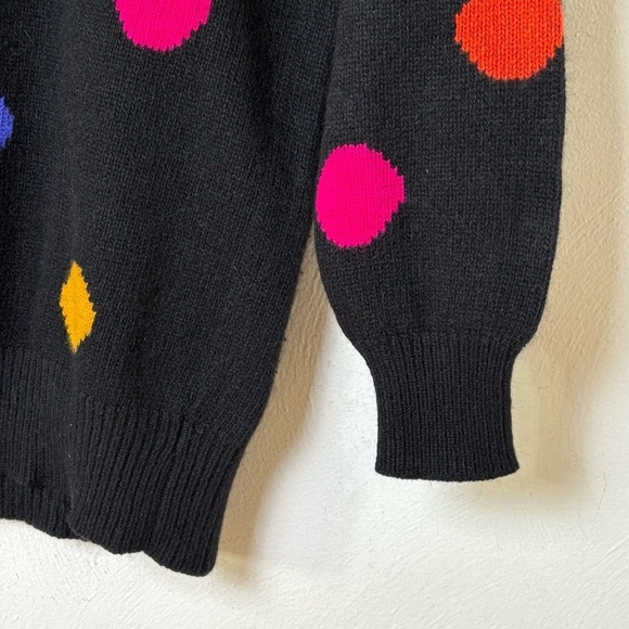 Vintage 90s lambs wool angora rabbit hair multicolor polkadot crewneck sweater M - Picture 9 of 14